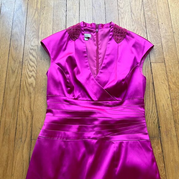 Kay Unger Size 8 Pink Satin Cap Sleeve Pleated Cocktail Sheath Dress - Picture 3 of 16